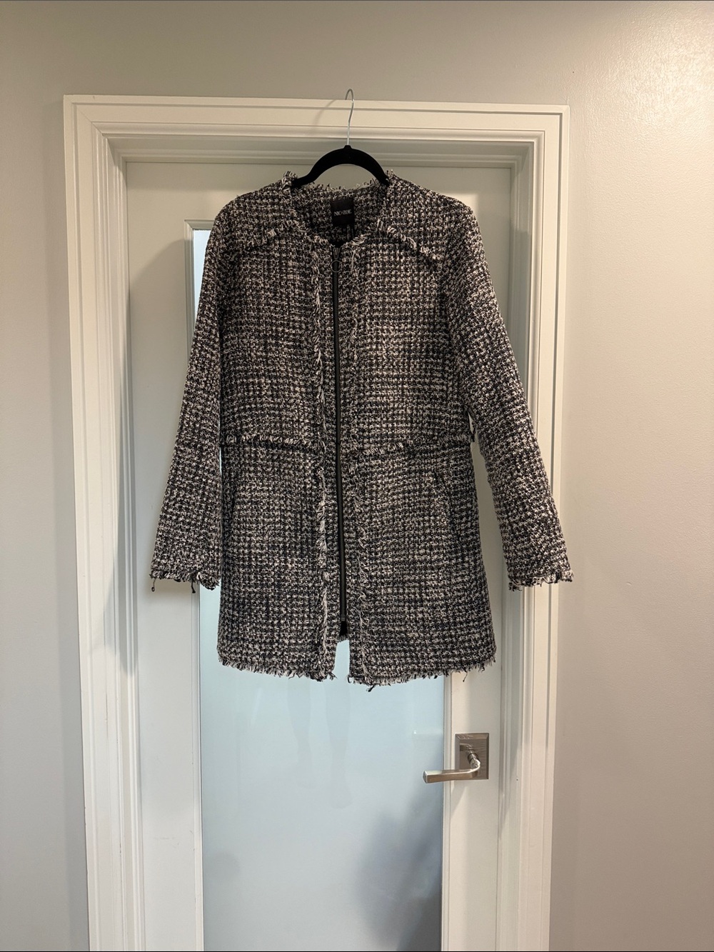 NIC+ZOE Black and White Tweed Zip-Front Pea Coat